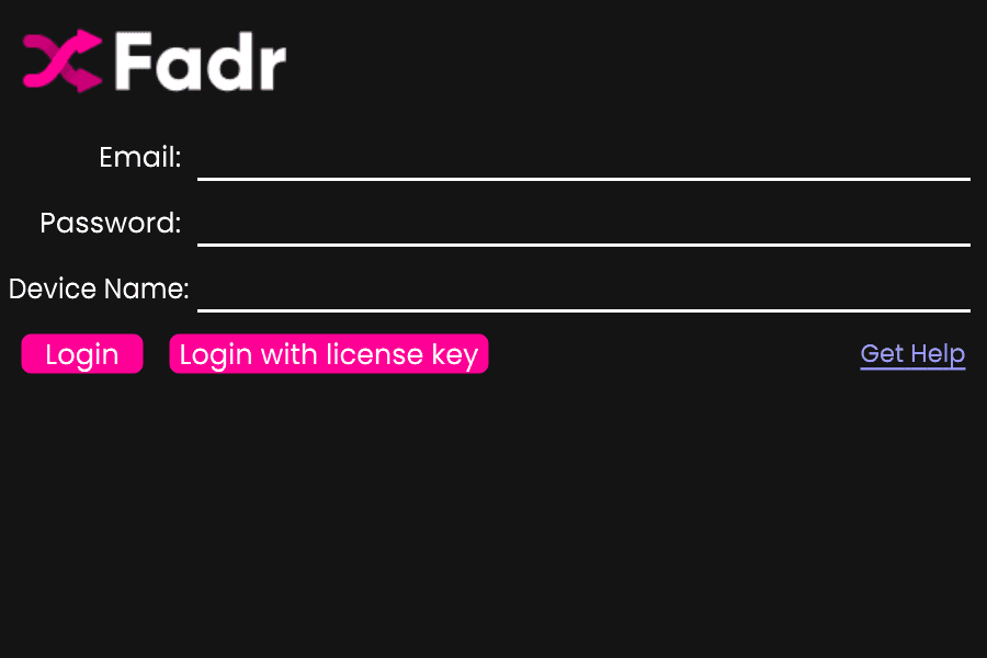 Fadr Stems plugin login page