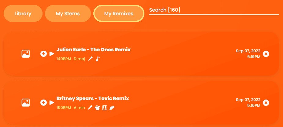 The new Song to Stems remix browser UI