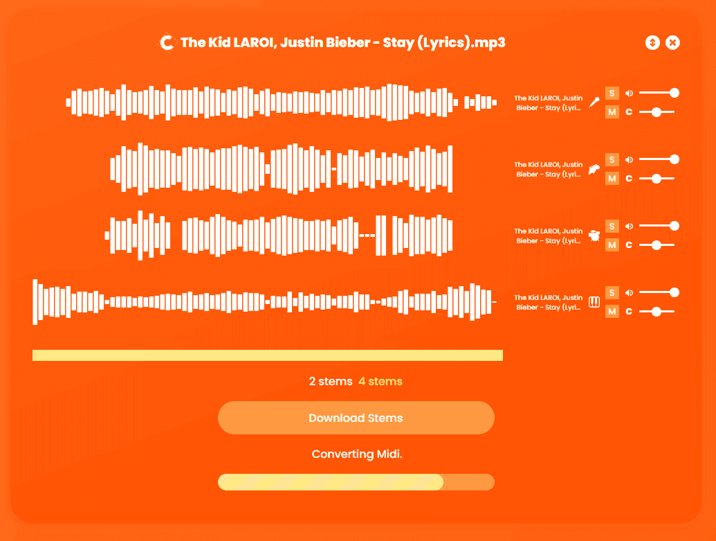 Creating midi of any stem on Song to Stems